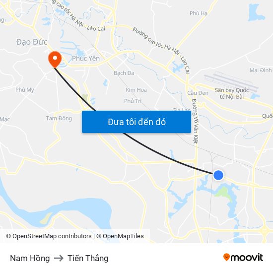Nam Hồng to Tiến Thắng map