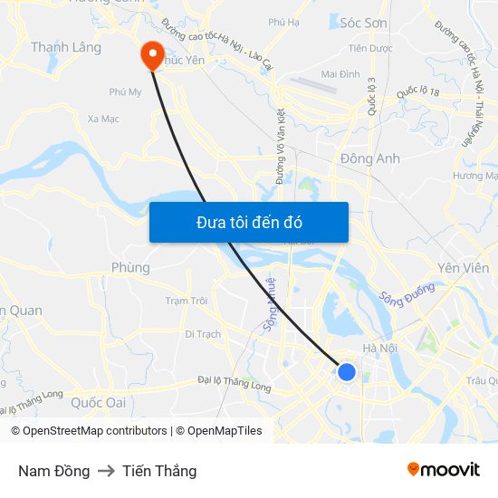 Nam Đồng to Tiến Thắng map