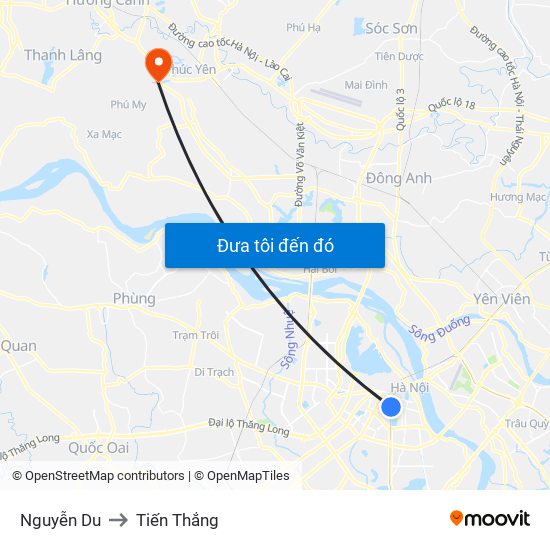 Nguyễn Du to Tiến Thắng map