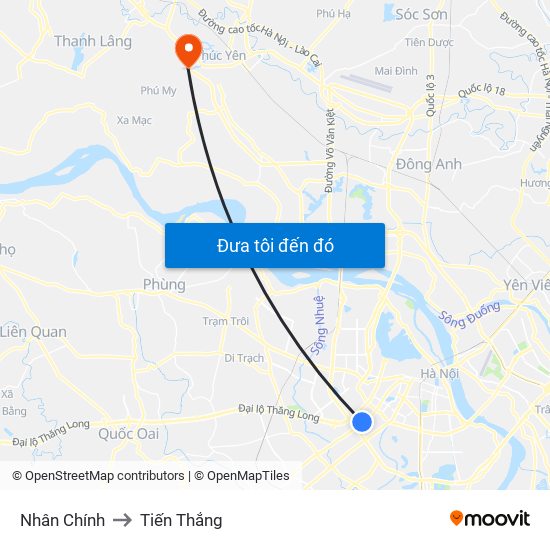 Nhân Chính to Tiến Thắng map