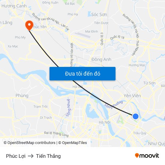 Phúc Lợi to Tiến Thắng map