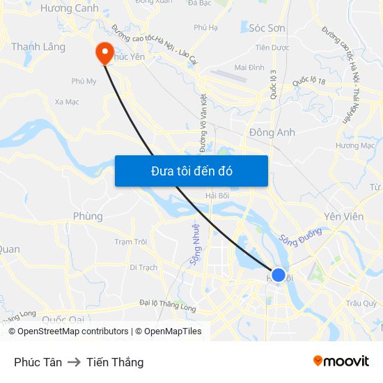 Phúc Tân to Tiến Thắng map