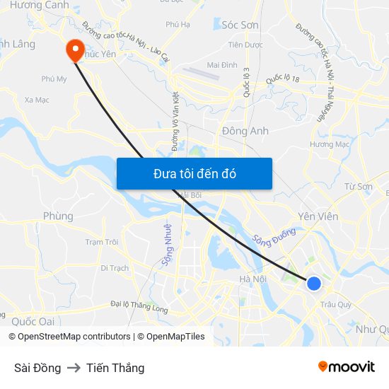 Sài Đồng to Tiến Thắng map