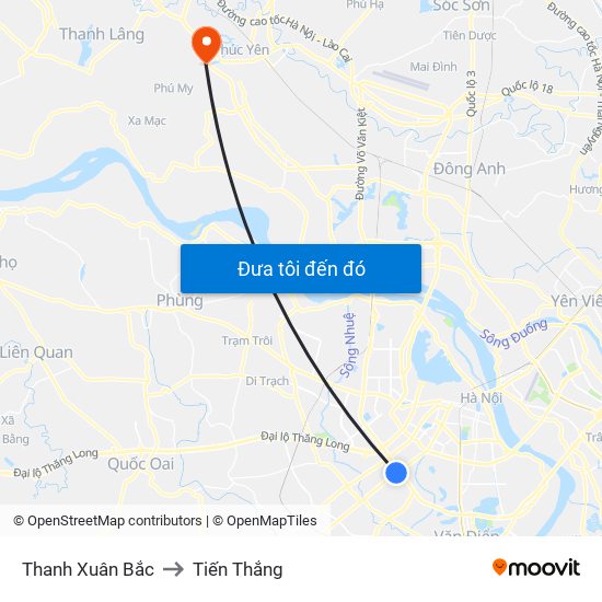 Thanh Xuân Bắc to Tiến Thắng map