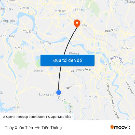 Thủy Xuân Tiên to Tiến Thắng map