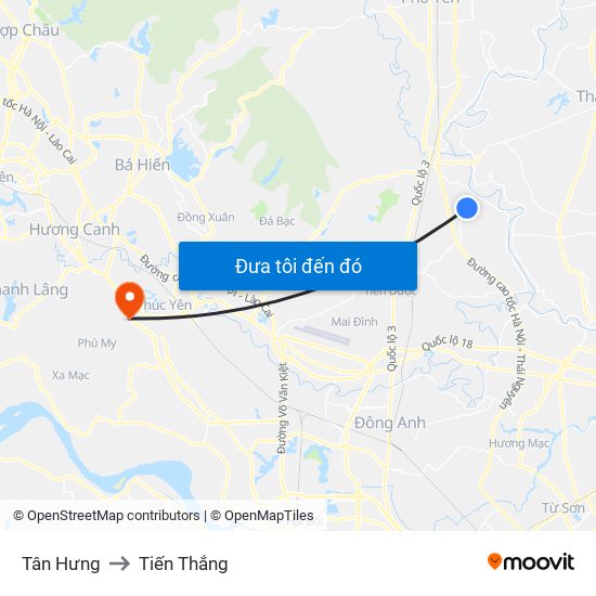 Tân Hưng to Tiến Thắng map