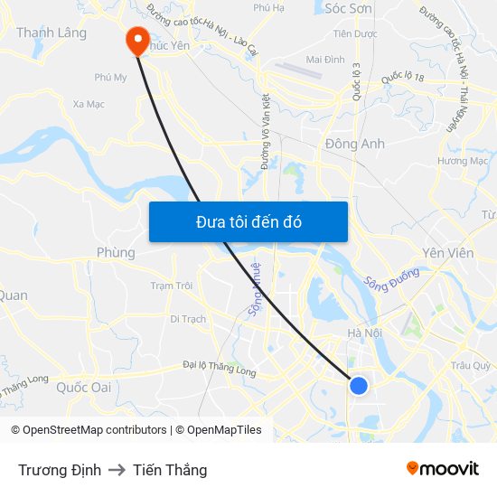 Trương Định to Tiến Thắng map