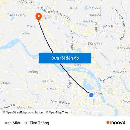 Văn Miếu to Tiến Thắng map