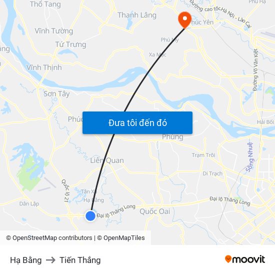 Hạ Bằng to Tiến Thắng map