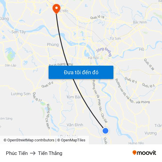 Phúc Tiến to Tiến Thắng map