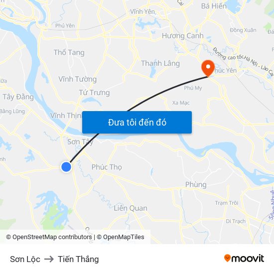 Sơn Lộc to Tiến Thắng map