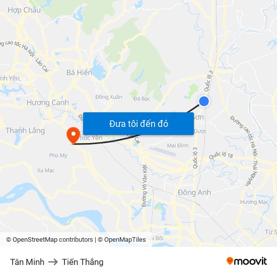 Tân Minh to Tiến Thắng map