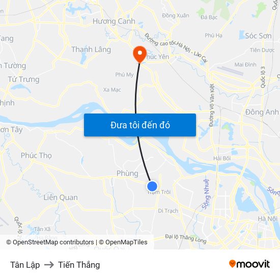 Tân Lập to Tiến Thắng map