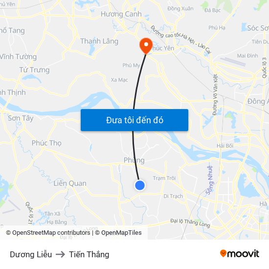 Dương Liễu to Tiến Thắng map