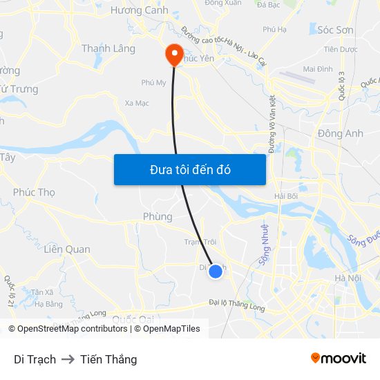 Di Trạch to Tiến Thắng map