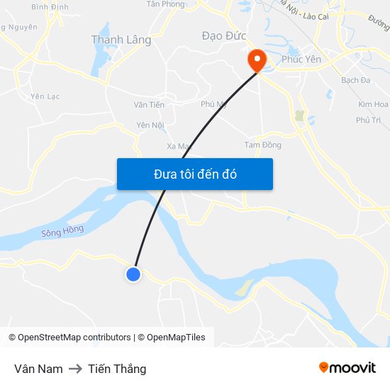 Vân Nam to Tiến Thắng map