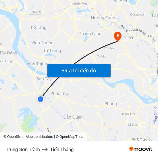 Trung Sơn Trầm to Tiến Thắng map
