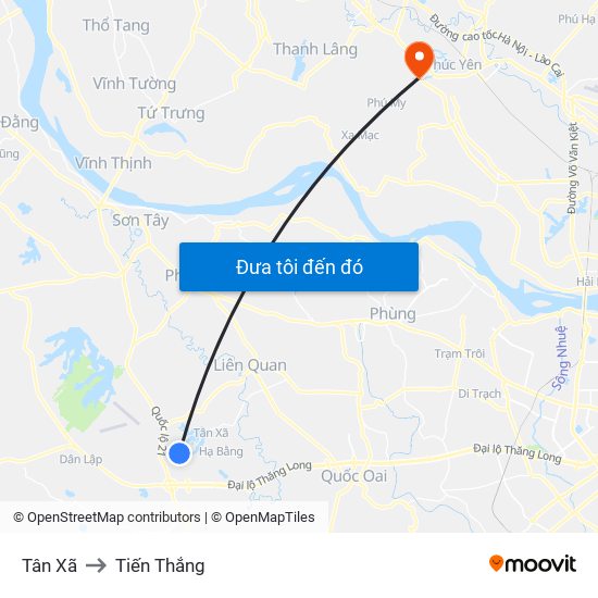 Tân Xã to Tiến Thắng map