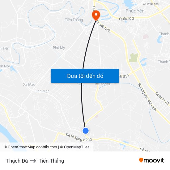 Thạch Đà to Tiến Thắng map