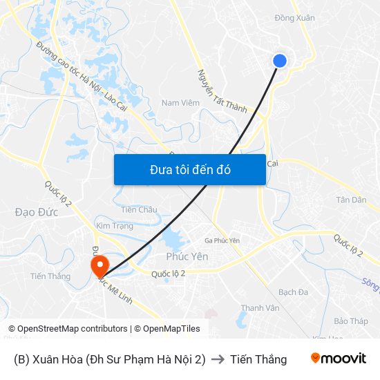 (B) Xuân Hòa (Đh Sư Phạm Hà Nội 2) to Tiến Thắng map