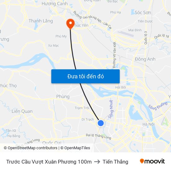 Trước Cầu Vượt Xuân Phương 100m to Tiến Thắng map