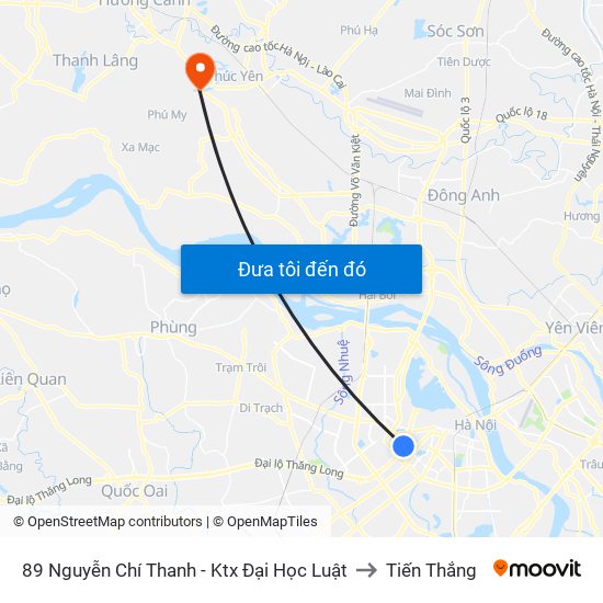 89 Nguyễn Chí Thanh - Ktx Đại Học Luật to Tiến Thắng map