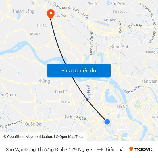 Sân Vận Động Thượng Đình - 129 Nguyễn Trãi to Tiến Thắng map