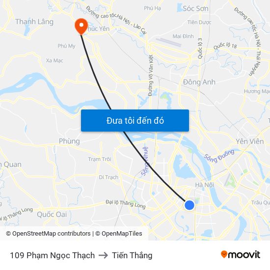 109 Phạm Ngọc Thạch to Tiến Thắng map