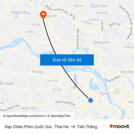 Rạp Chiếu Phim Quốc Gia - Thái Hà to Tiến Thắng map