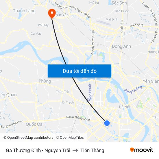 Ga Thượng Đình - Nguyễn Trãi to Tiến Thắng map
