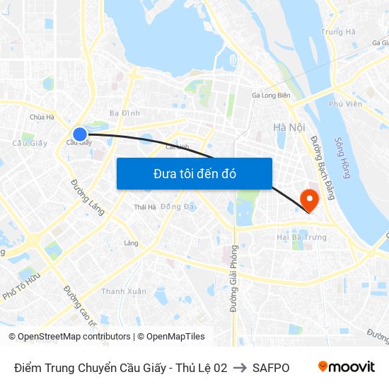 Điểm Trung Chuyển Cầu Giấy - Thủ Lệ 02 to SAFPO map