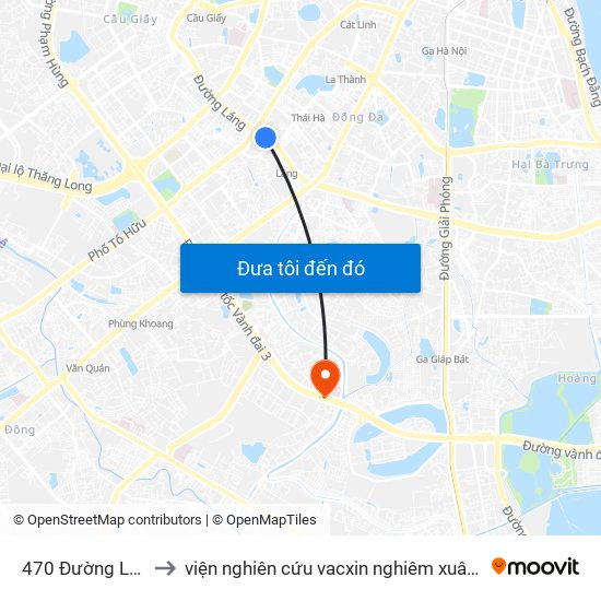 470 Đường Láng to viện nghiên cứu vacxin nghiêm xuân yêm map