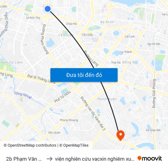 2b Phạm Văn Đồng to viện nghiên cứu vacxin nghiêm xuân yêm map