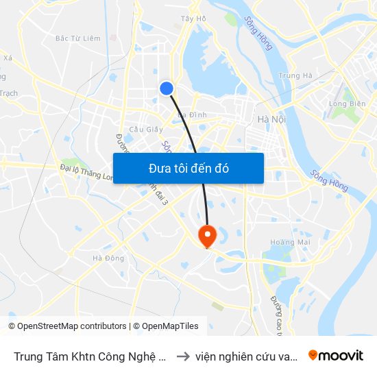 Trung Tâm Khtn Công Nghệ Quốc Gia - 18 Hoàng Quốc Việt to viện nghiên cứu vacxin nghiêm xuân yêm map