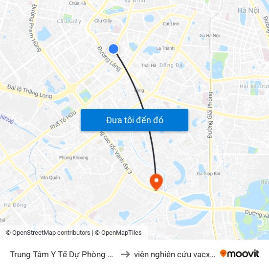 Trung Tâm Y Tế Dự Phòng Hn - 70 Nguyễn Chí Thanh to viện nghiên cứu vacxin nghiêm xuân yêm map