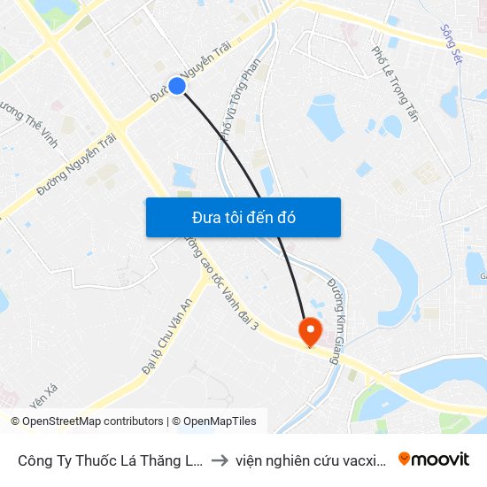 Công Ty Thuốc Lá Thăng Long - 235 Nguyễn Trãi to viện nghiên cứu vacxin nghiêm xuân yêm map