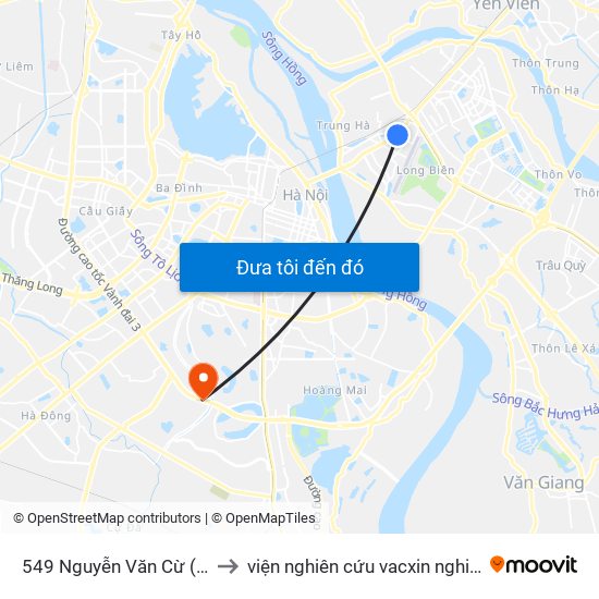 549 Nguyễn Văn Cừ (Cột Trước) to viện nghiên cứu vacxin nghiêm xuân yêm map