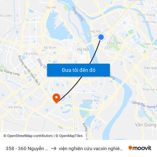 358 - 360 Nguyễn Văn Cừ to viện nghiên cứu vacxin nghiêm xuân yêm map