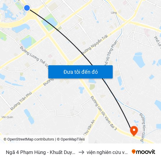 Ngã 4 Phạm Hùng - Khuất Duy Tiến (Trung Tâm Hội Nghị Quốc Gia) to viện nghiên cứu vacxin nghiêm xuân yêm map