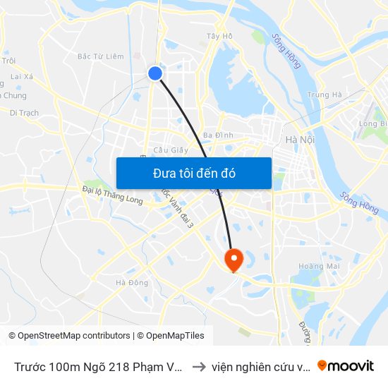 Trước 100m Ngõ 218 Phạm Văn Đồng (Đối Diện Công Viên Hòa Bình) to viện nghiên cứu vacxin nghiêm xuân yêm map