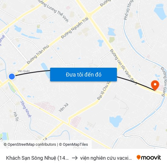 Khách Sạn Sông Nhuệ (148 Trần Phú- Hà Đông) to viện nghiên cứu vacxin nghiêm xuân yêm map