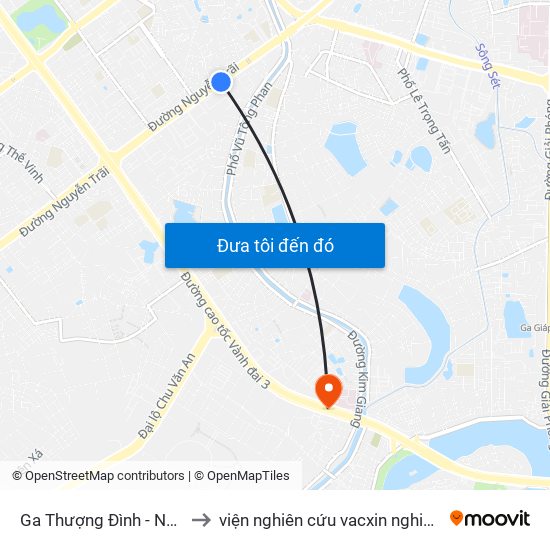 Ga Thượng Đình - Nguyễn Trãi to viện nghiên cứu vacxin nghiêm xuân yêm map