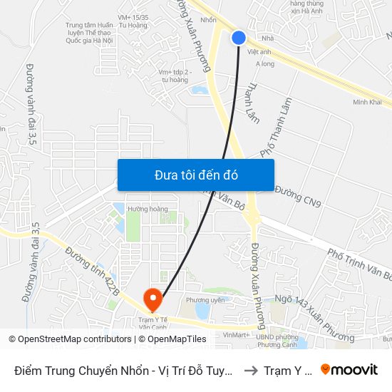 Điểm Trung Chuyển Nhổn - Vị Trí Đỗ Tuyến 20, 29, 32 (Chiều Sơn Tây - Hà Nội)- Đường 32 to Trạm Y Tế Vân Canh map