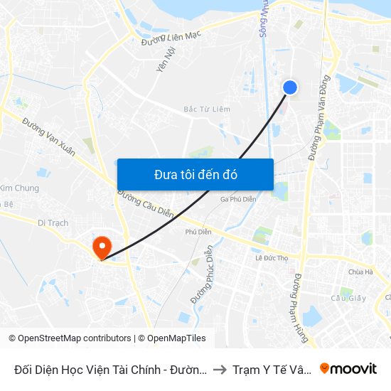 Đối Diện Học Viện Tài Chính - Đường Đức Thắng to Trạm Y Tế Vân Canh map