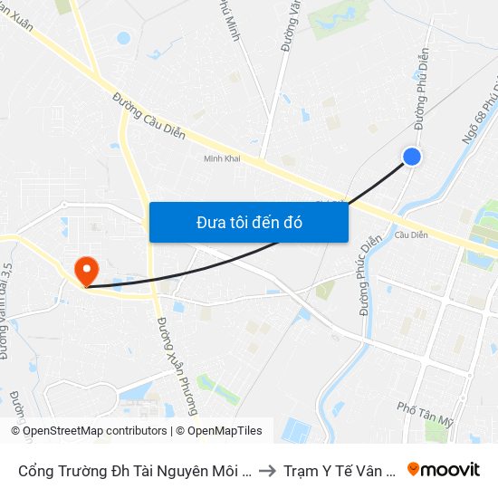 Cổng Trường Đh Tài Nguyên Môi Trường to Trạm Y Tế Vân Canh map