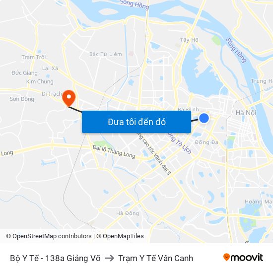 Bộ Y Tế - 138a Giảng Võ to Trạm Y Tế Vân Canh map