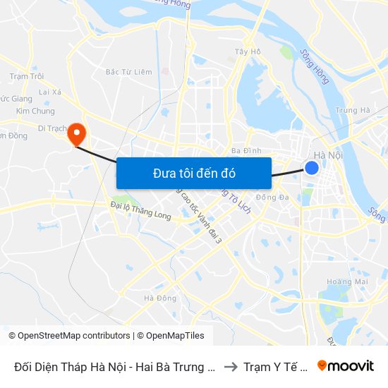 Đối Diện Tháp Hà Nội - Hai Bà Trưng (Cạnh 56 Hai Bà Trưng) to Trạm Y Tế Vân Canh map