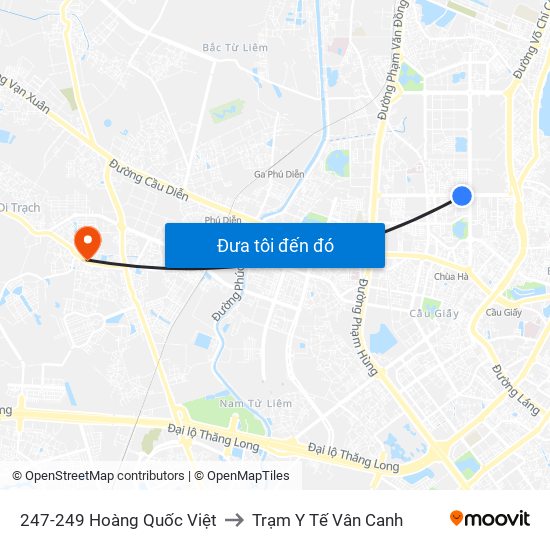 247-249 Hoàng Quốc Việt to Trạm Y Tế Vân Canh map