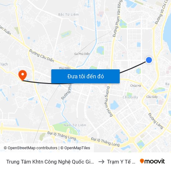 Trung Tâm Khtn Công Nghệ Quốc Gia - 18 Hoàng Quốc Việt to Trạm Y Tế Vân Canh map