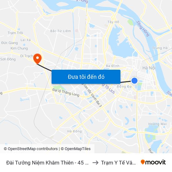 Đài Tưởng Niệm Khâm Thiên - 45 Khâm Thiên to Trạm Y Tế Vân Canh map